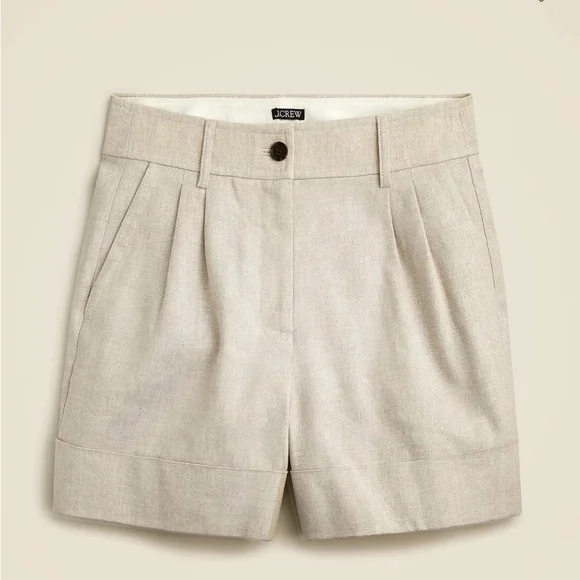 J. Crew Remi Linen-Blend Pleated High-Rise Shorts Flax NWOT Sz 0 - Picture 3 of 10